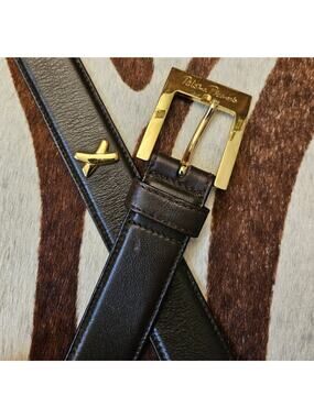 Vintage PALOMA PICASSO Black Leather Belt X Gold 1.5" Sz M/75 Made in Italy